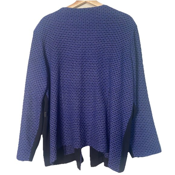 MING WANG Sapphire Tweed Knit Jacket Size 1X Purple Black 3/4 Sleeve Trim - Picture 5 of 9